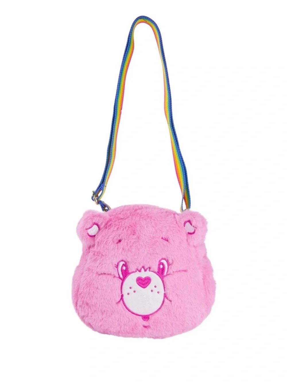 Care Bears Cheer Bear Pink Plush Crossbody Bag Rainbow Strap NWOT